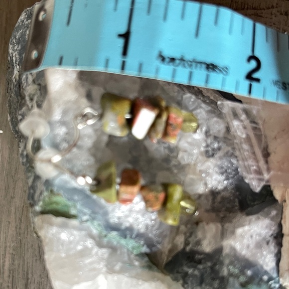 Gemstone in greens earrings with natural Irregular chip. “Stacked Stones” - Picture 4 of 5